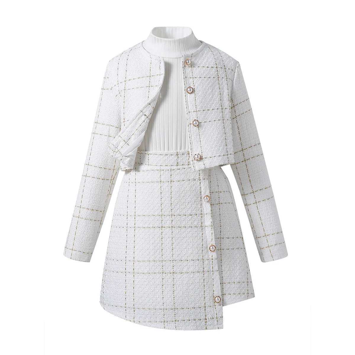 3pcs Girl Clothes Set Teenager Girl Suits Jacket Coat Skirt Sweatshirt Turtleneck Elegant Plaid Kid Children Clothing Plus Size L2509263DHX