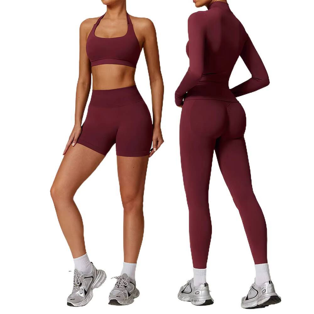 Lcool New Custom Yoga Wear Activewear Workout Sportswear Woman Seamless Shorts Wear 3 Piece Legging Gym Fitness Sets