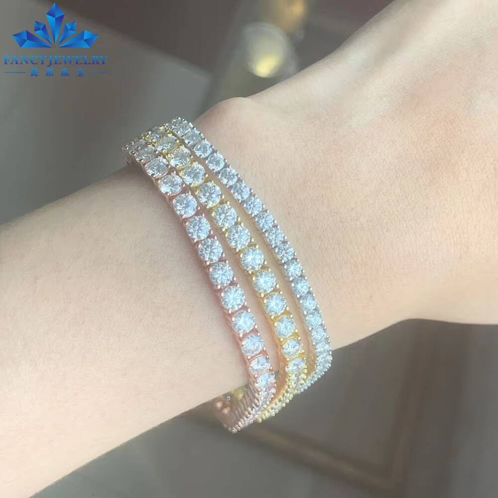 Fashion 9K Tennis Bracelet 4MM DEF VVS Moissanite Diamond Unisex Tennis Bracelet White Gold Bangles Wedding WOMENS Gift