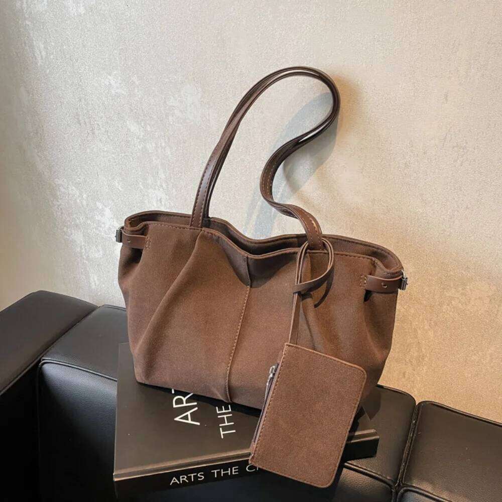 Women Suede Tote Inner Pocket Underarm with Zipper Solid Color Satchel Bag for Work Travel Purses and Handbags