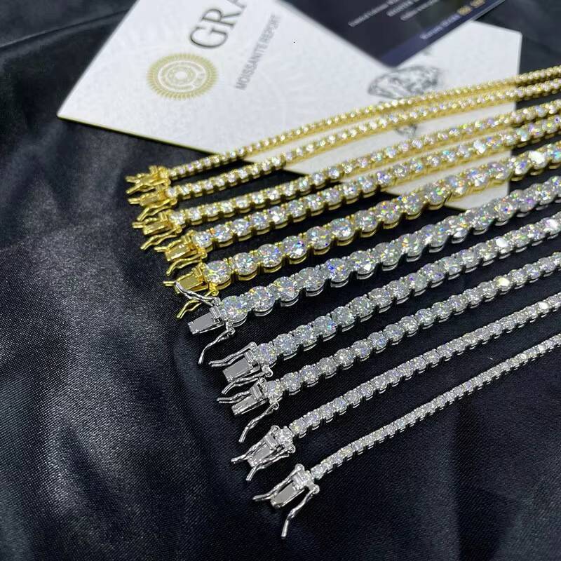 Sterling Silver 925 Chain 3mm 5mm 6mm Double Clasp High Grade Zircon Tennis Chian Silver Bracelet Necklace 925 for Men Women