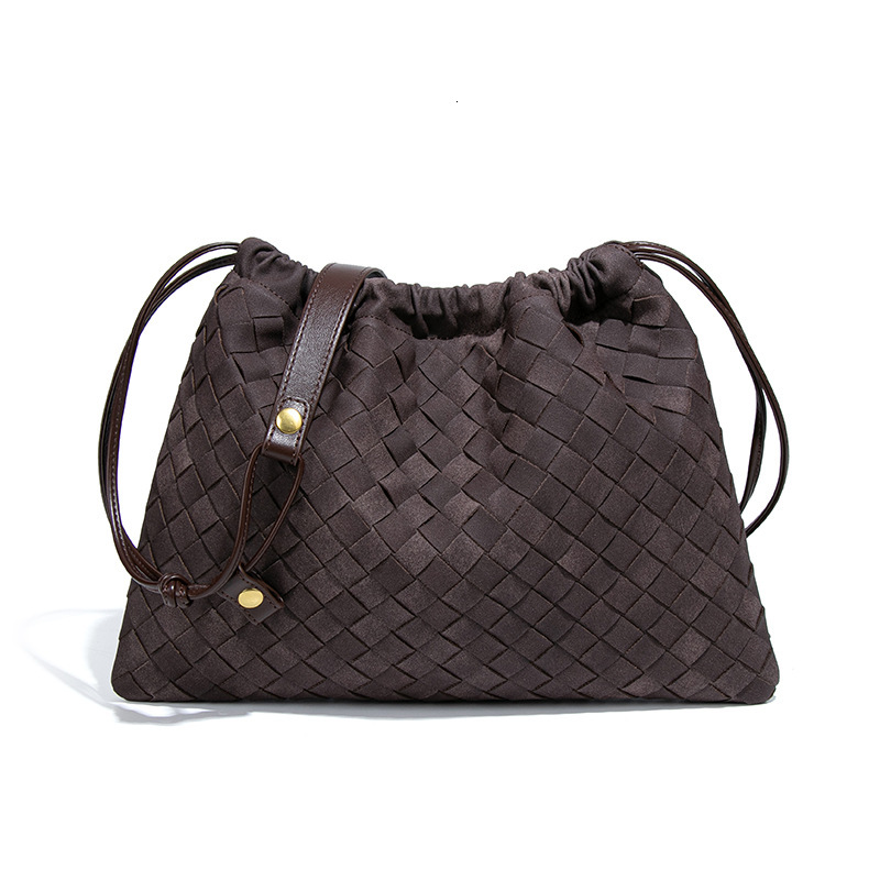 Autumn Winter New Matte Cloud Drawstring Pleated Woven Soft Leather Lucky Shoulder Crossbody Bag