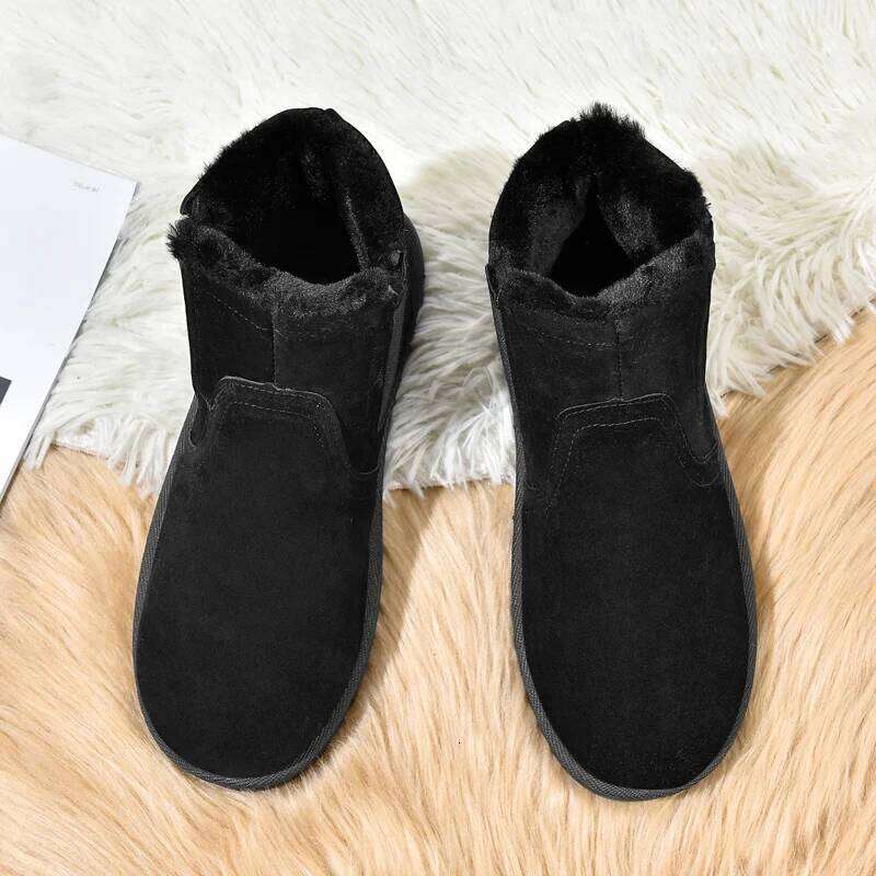 Men's outdoor minimalist slip-on fleece-lined warm flat-soled comfortable versatile ankle snow boots with non-slip function
