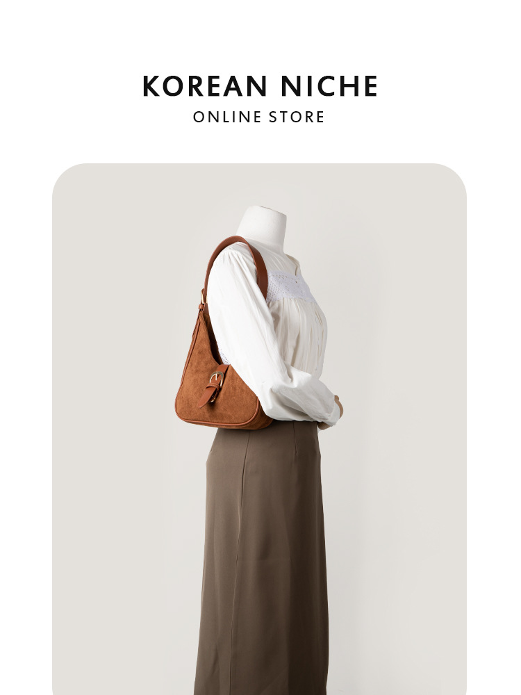 Korean-Style Retro Suede Underarm New Autumn And Winter Style Niche PU Splicing Shoulder Bag Commuting Handbag With A Sense Of