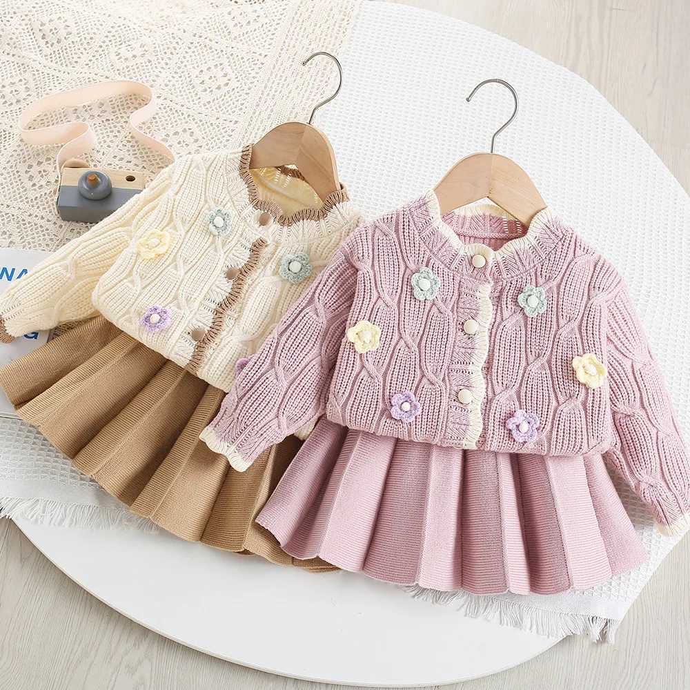 Girls Winter Knit Set Cardigan Skirt 2Piece Outfit Cozy Toddler Girl Clothes Ages 26 Baby Girl Clothes L250926AV2P