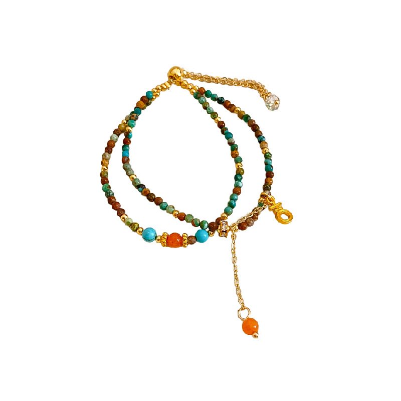 Gold - Toned Multi - Layer Beaded Bracelet With Colorful Stone Accents, Lucky Symbol And Tassel Detail Delicate Daily & Elegant Jewelry Gift For Her H
