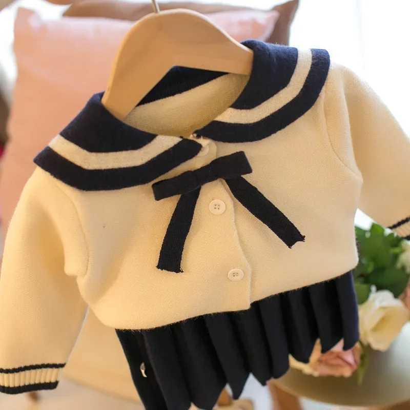 Spring Autumn Preppy Style Turndown Collar Sweater CardiganPleated Skirt Two Pieces Elegant Girls Uniform Clothing Set HY01271 L250926GCDE