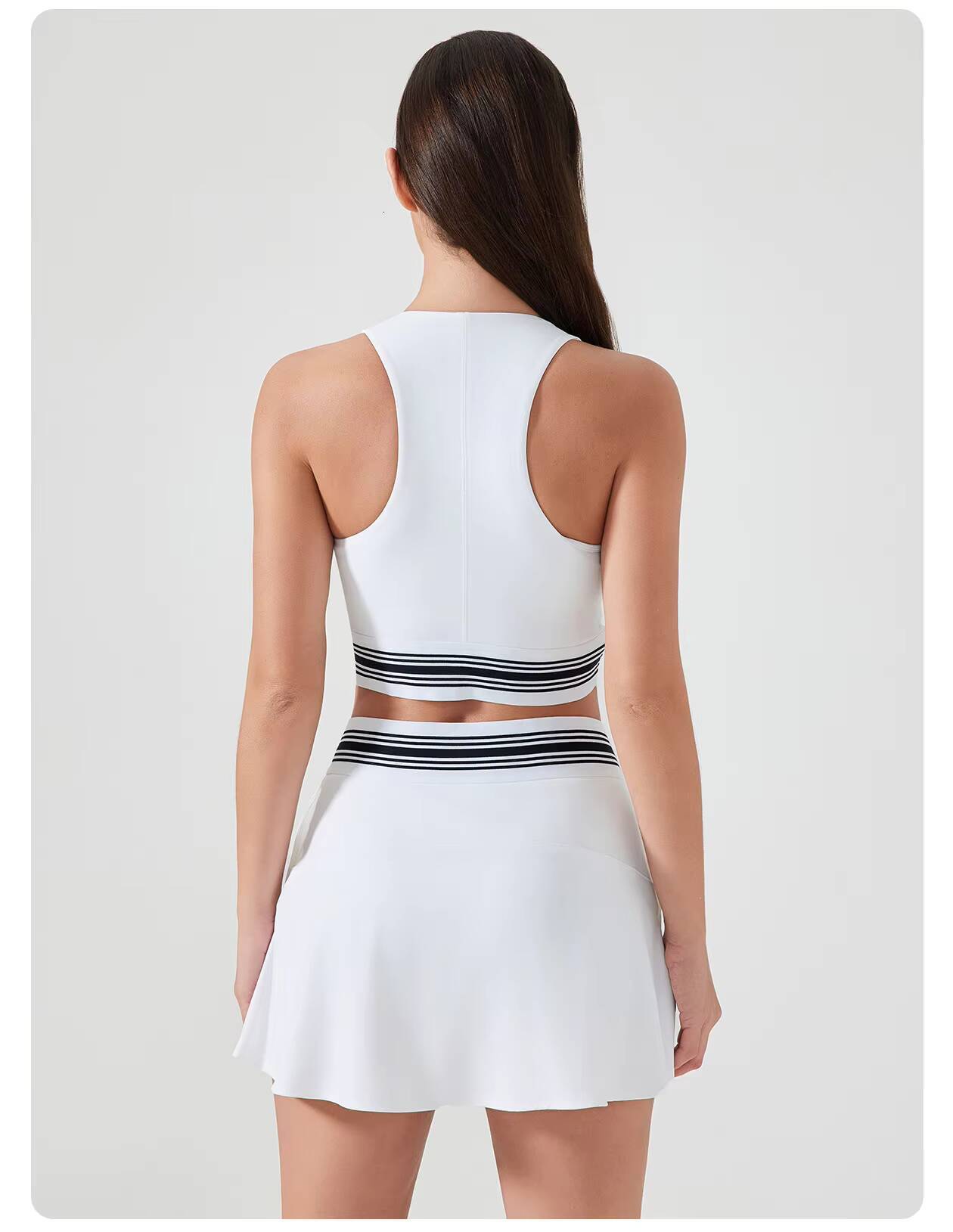 2PCS Contrast Color Tennis Skirt Yoga Suit Vest Top with Lining Short Skirt Suit Outdoor Sports Dance Pilates Fitness Clothes