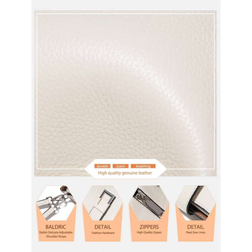 Zency Genuine Leather White Designer Noble Shopper Shoulder Commuter Large Handbag Women Tote Bucket Cross Body Bag