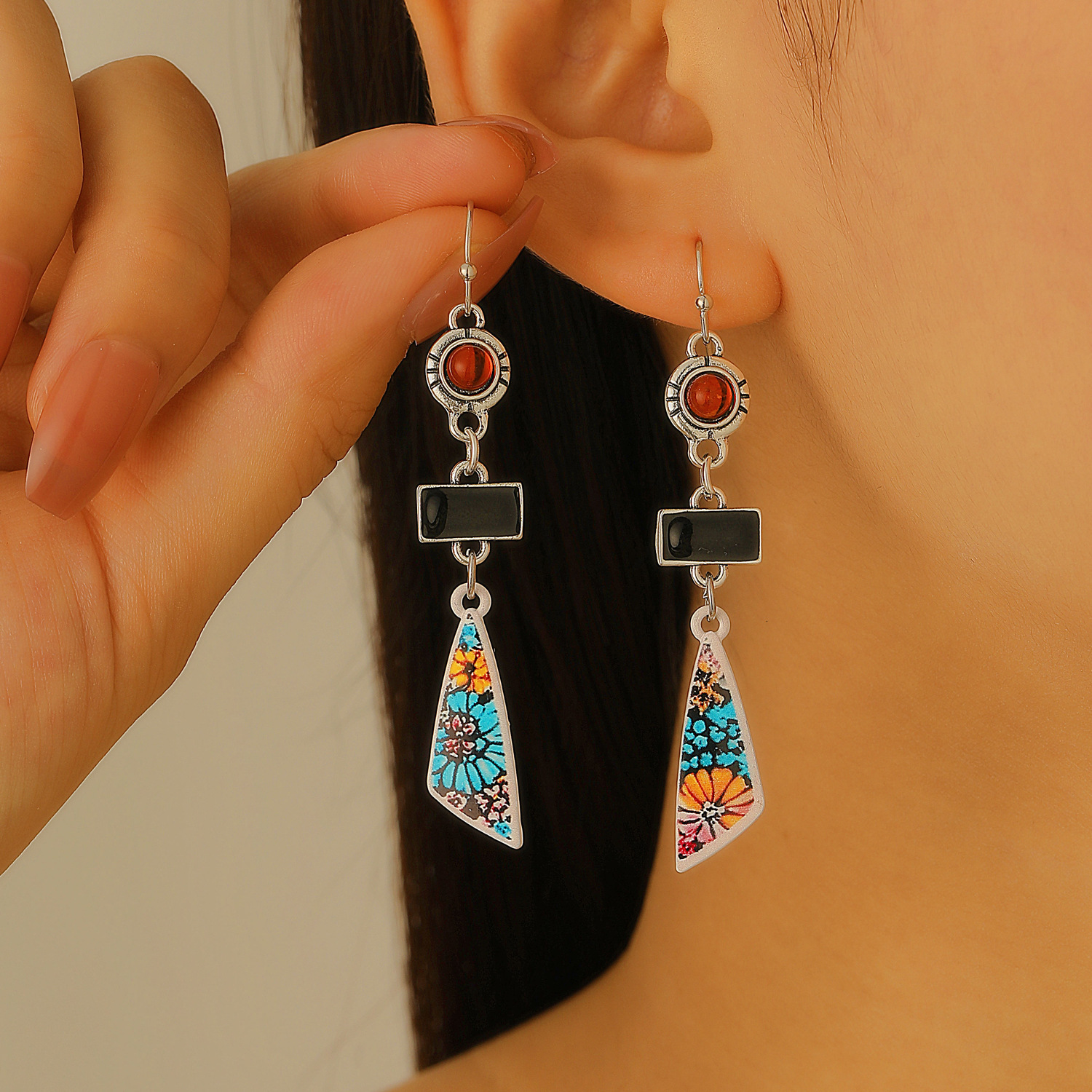 Ethnic Style Creative Personality Earrings For Women Patchwork Color-Block Ear Accessories