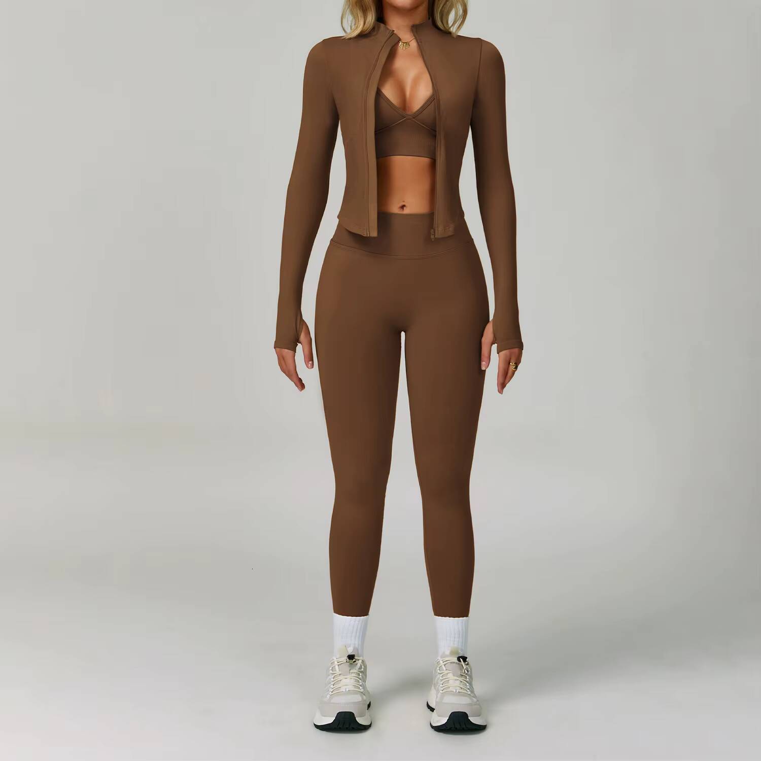 Yimo New Women Gather Hip Lift Yoga Flare Bodysuit Lady Full Zipper High Waist Gym Top Female Bound Feet Slim Sports Suit