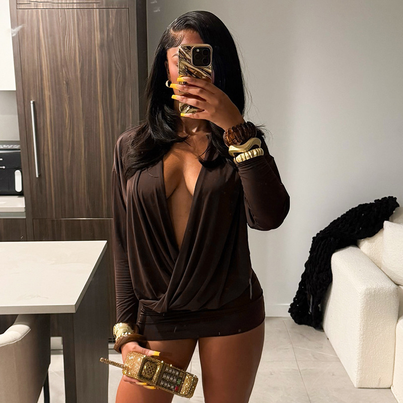 2025 autumn and winter new sexy V-neck slim fit patchwork dress designer with sexy dress