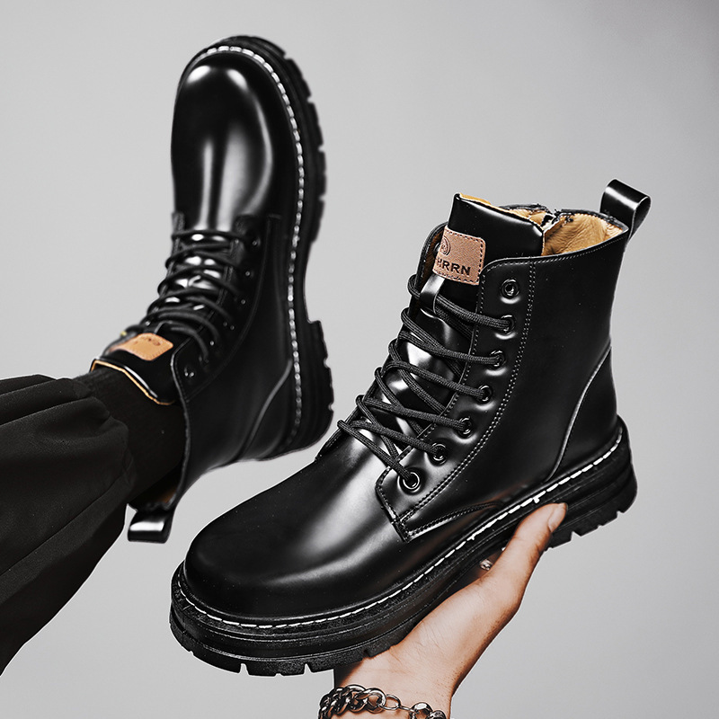 New Yellow Autumn Winter British Style High Top with Cotton Lining Work Short Fleece Zipper Martin Boots for Men