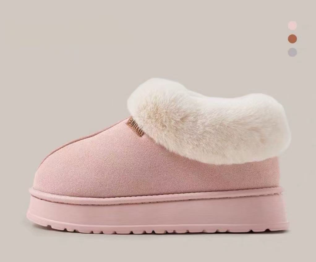 Women's Cotton Snow Boots with Fleece Lining - Warm Insulated Short Boot