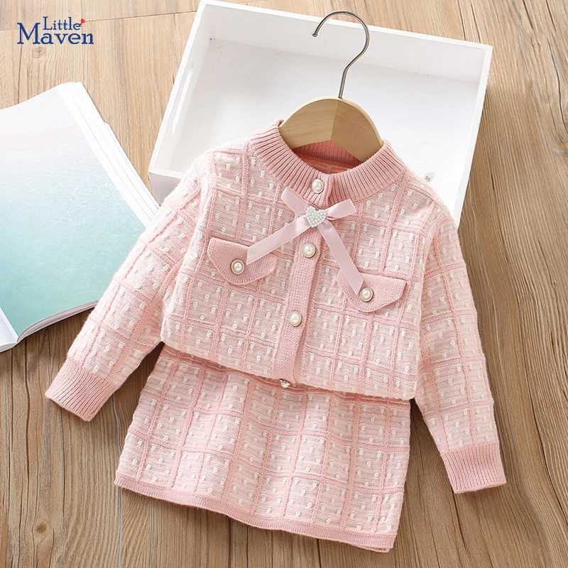 Little maven Childrens Plaid Outfits With Bowknot for Baby Girls Princess Suits Winter Elegant Sweater Dress Lattice Set L250926760D