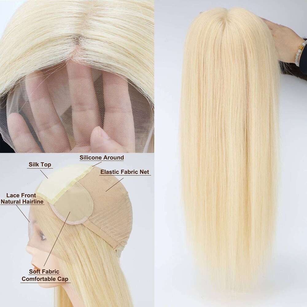 Silk Top Human Medical Wig with Lace Front #613 Real Virgin European Hair for Women PU Around Custom Made Elastic Fabric