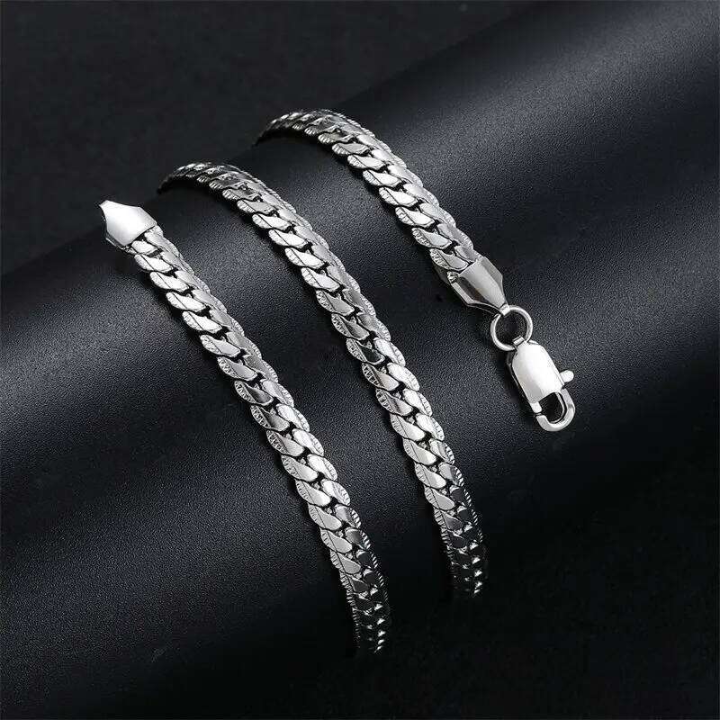 Sterling Sier Man 6MM 40-60cm Side Chain Bracelet Necklace For Women Fashion Wedding Christmas Gift Jewelry Accessories