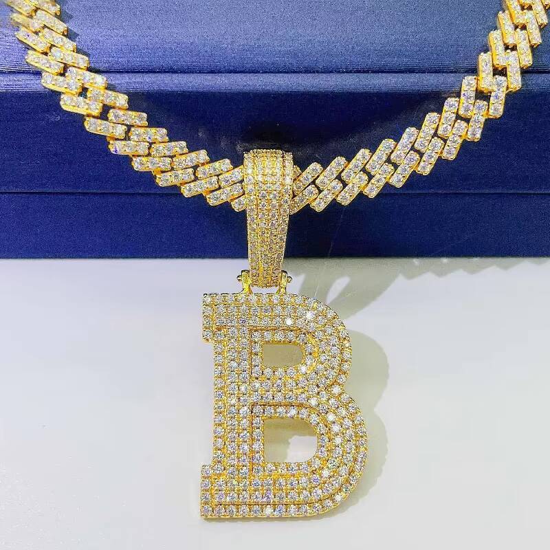 Ins Hot Sale 925 Silver Inlay D Color Letter Hip Hop Pendant