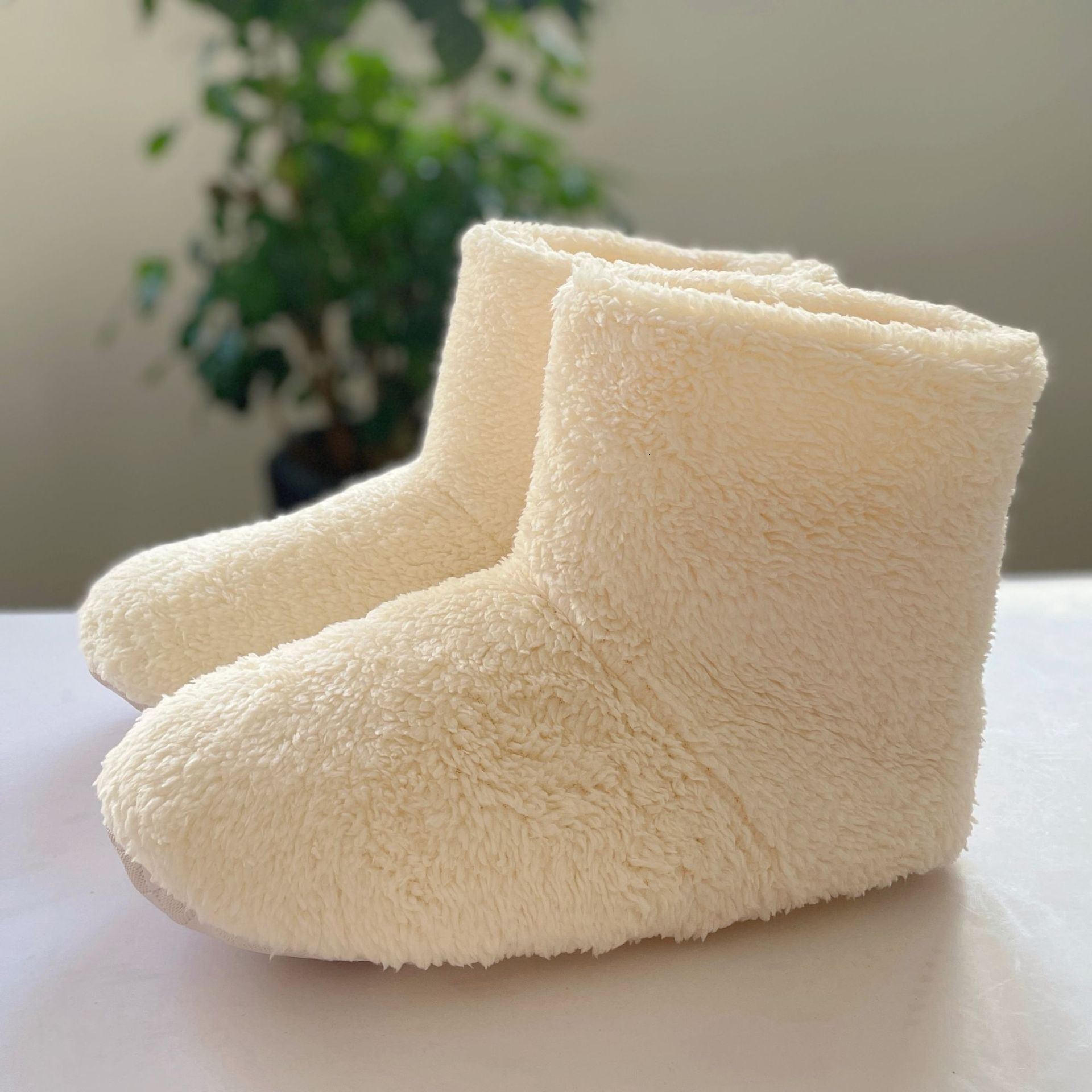Winter Japanese Style High Tube Boots with Heel, Postpartum Silent Plush Indoor Home Cotton Shoes, Warm Furry Slippers for Women ddmymarket