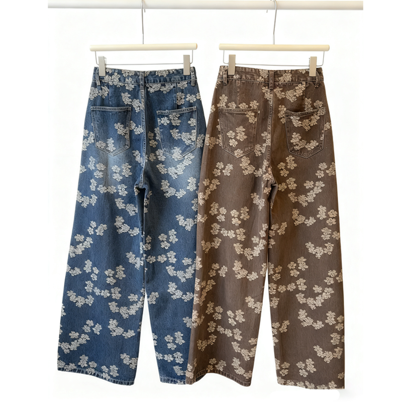 Women's Jeans Women's Retro Floral Denim Slim Flare Pants High-Waisted Slimming Loose Floral Print Jeans Trousers CK004