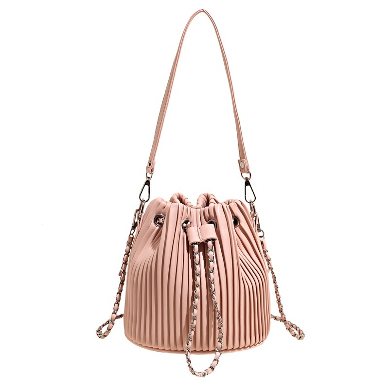 Autumn Fashion Bucket Bag Fresh and Sweet Women's Shoulder Bag Minimalist Corduroy Drawstring Chain Underarm Bag Bag Light Luxury Designer Bag