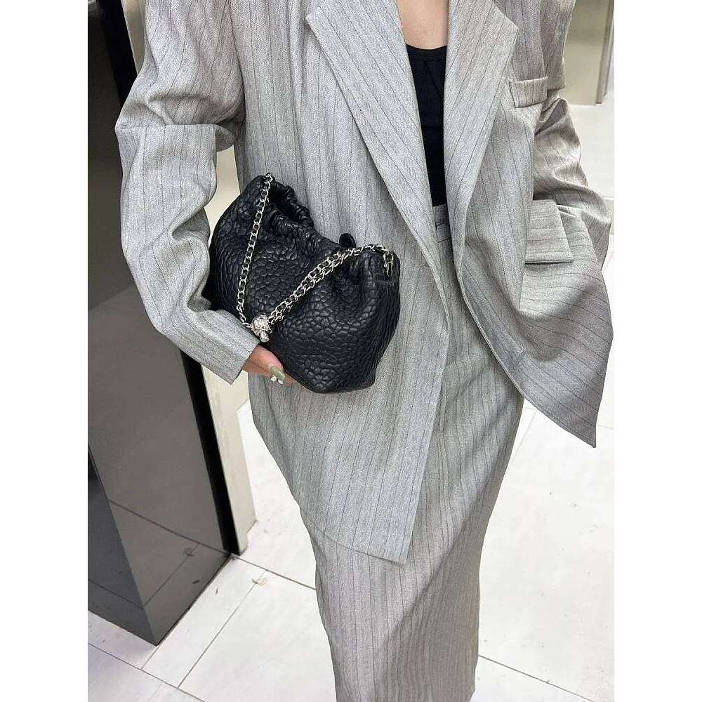 New Women Black Sheepskin Genuine Leather Single Shoulder Fashion Office Ladies Chain Underarm Bag Designer Crossbody Bags