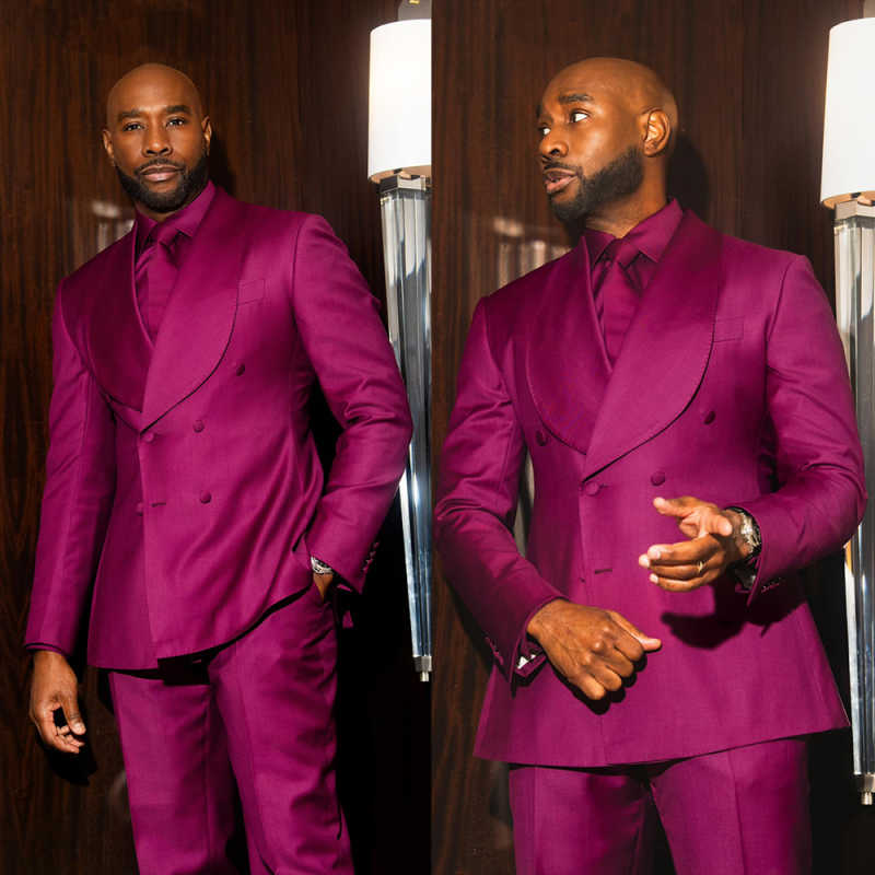 Bright Wedding Tuxedos Shawl Lapel Double Breasted Men Suit Classic Fit 2 Piece Set Grooms Evening Blazers Customized