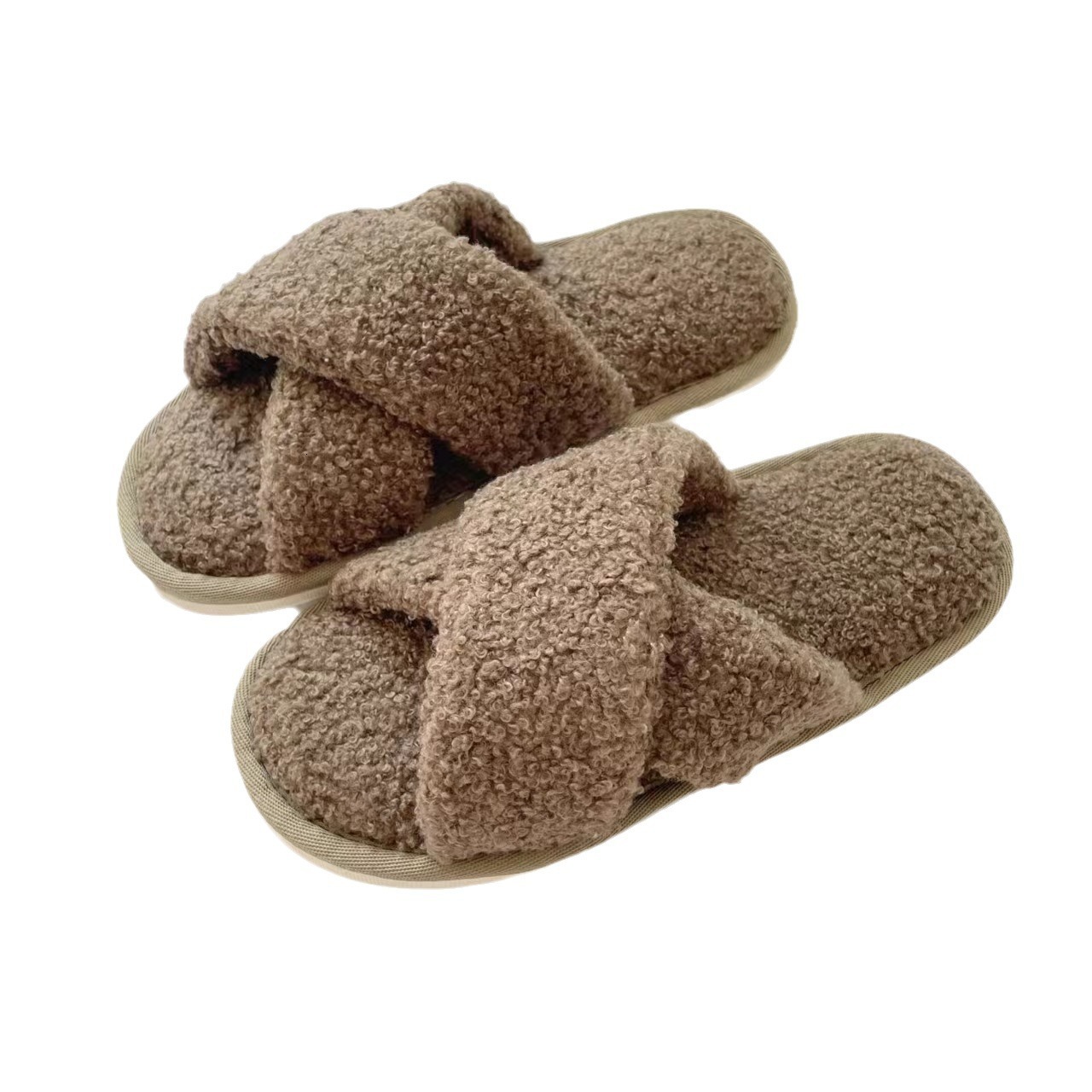 Cross Strap Cotton Wool Home Comfortable Plush Slippers ddmymarket