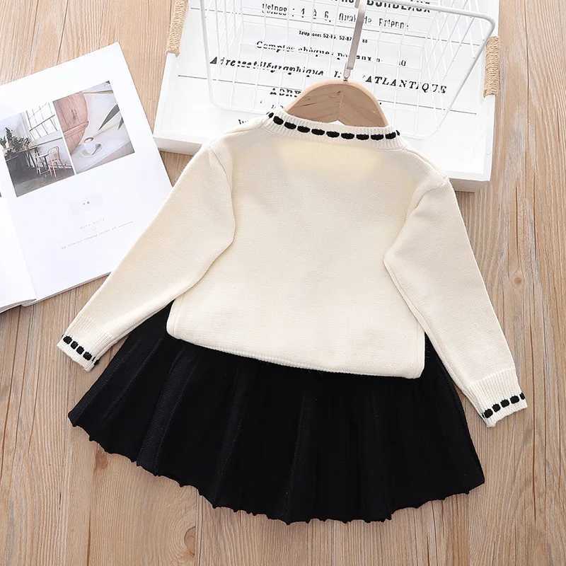 Girls Knitted Clothes Sets Spring Autumn 2024 Children Woolen Jersey Coats Sweaters Skirts 2pcs Dress Suit For Baby Outfits Kids L250926SJO7