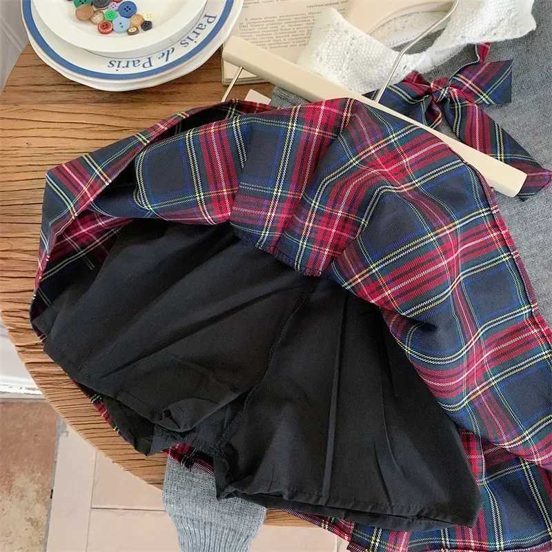 2025 Kids Boutique Clothes Girls Gray Sweater Plaid Skirt 2Piece Set Kawaii Knitwear Baby Girl Outfit L250926G56D