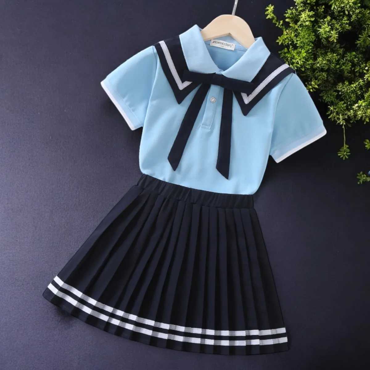 Summer Girls School Uniform Outfits Sets Children Suit Teens Tracksuit Short Sleeve Shirt Skirt Kids Costumes 5 8 10 12 Years L2509264WBQ