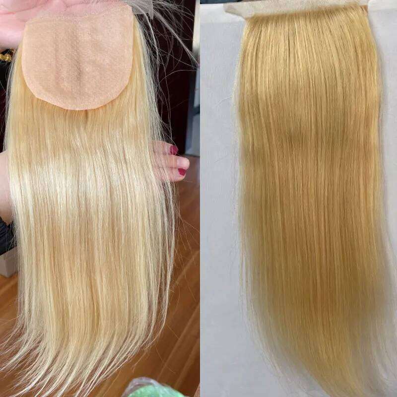 Brazilian Virgin Human Hair Lace For Women Silk Base Top Straight Natural Blonde, Free Part Closure 4x4 "#613 Color
