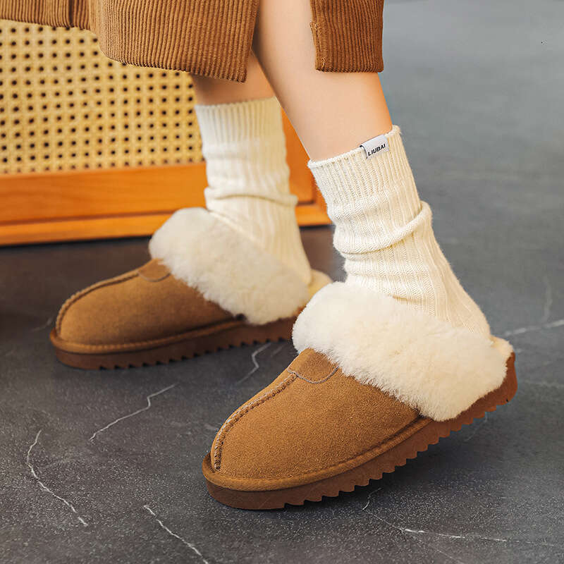 New Autumn Winter Wool Closed-Toe Thickened Warm Non-Slip Sheepskin Home Slippers designer shoes