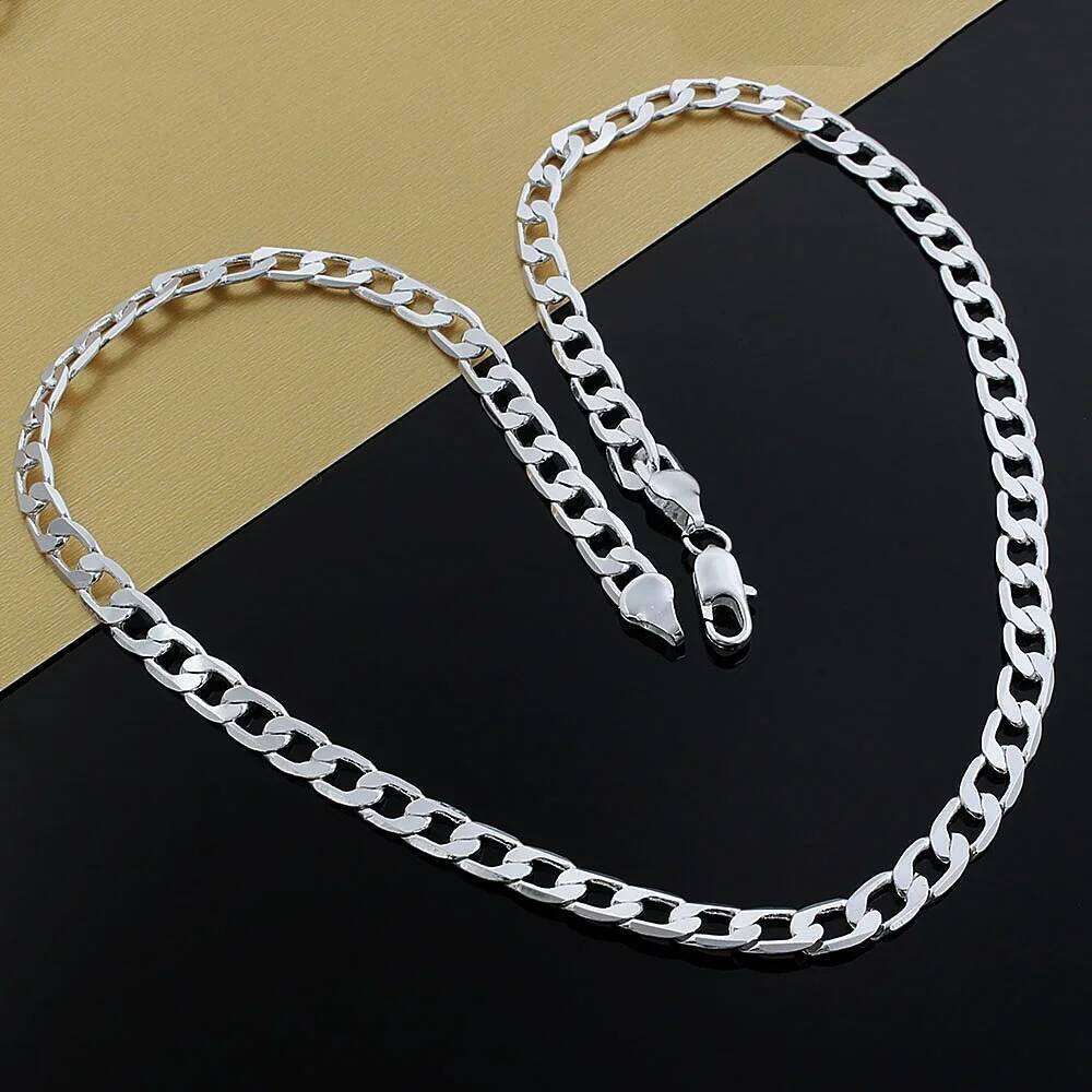 Sterling Sier Necklace High Quality Jewelry For Women Men 40-60cm 8mm Chain Solid Fashion Wedding Christmas Gifts