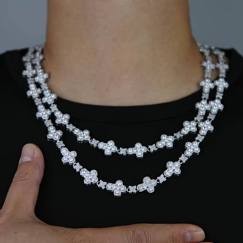 Dropshipping Luxurious Fine Jewelry Cross Sparkling CZ Diamond Necklace Mens 10mm Diamond Iced Out Cross Star Link Tennis Chain