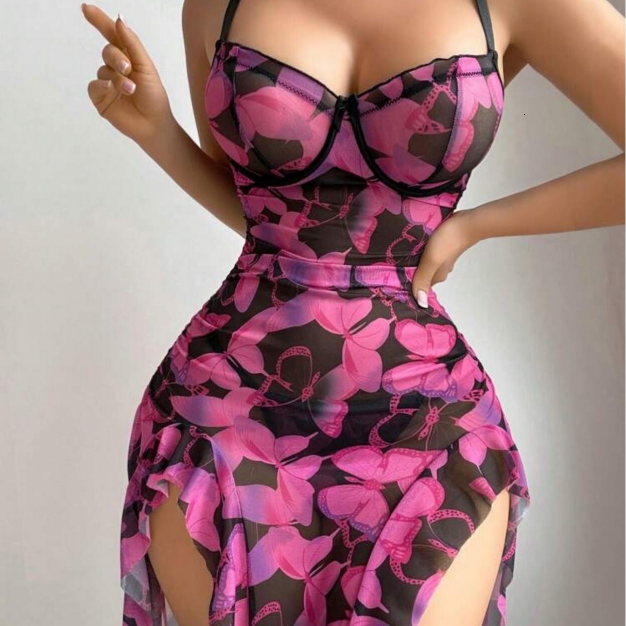 2025 New Pure Desire Sexy Fun Printed Dress Homewear Nightdress + Thong Set