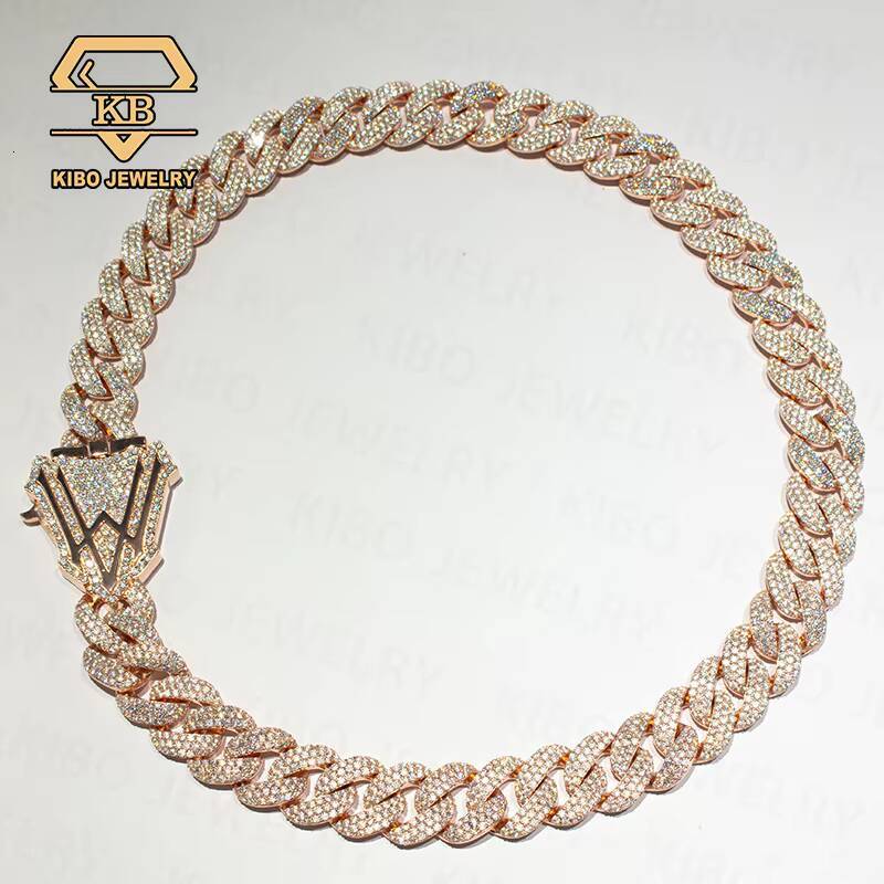 Hip Hop Men's Jewelry Custom Trend Buckle Gold Silver Rose Gold Cuban Chain Necklace Moissanite High-end Grade Cuban Chain