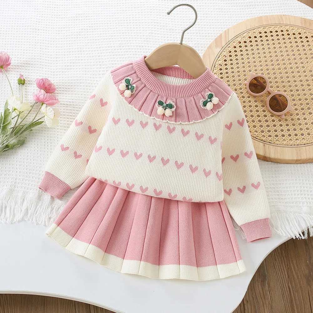 6598 Girls Sweater Suit 2025 Autumn and Winter New Baby Girls Knitted Pullover Skirt Sweet Girls Twopiece Suit L250926XY8X