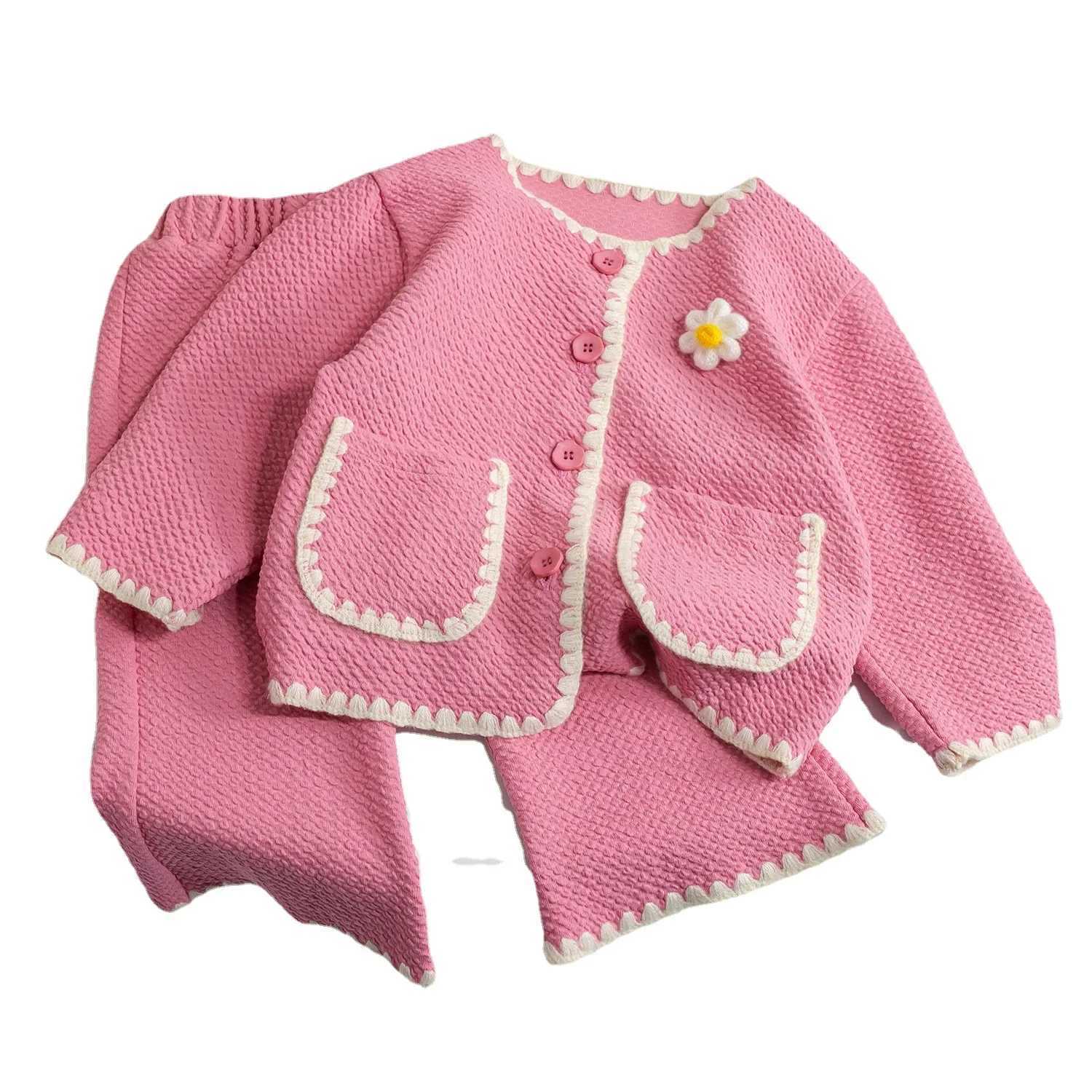 Children Clothing Set 2024 Girls Spring Autumn Children Clothing Girl Baby Set Flower cardigan jacket with pants twopiece set L2509264V46