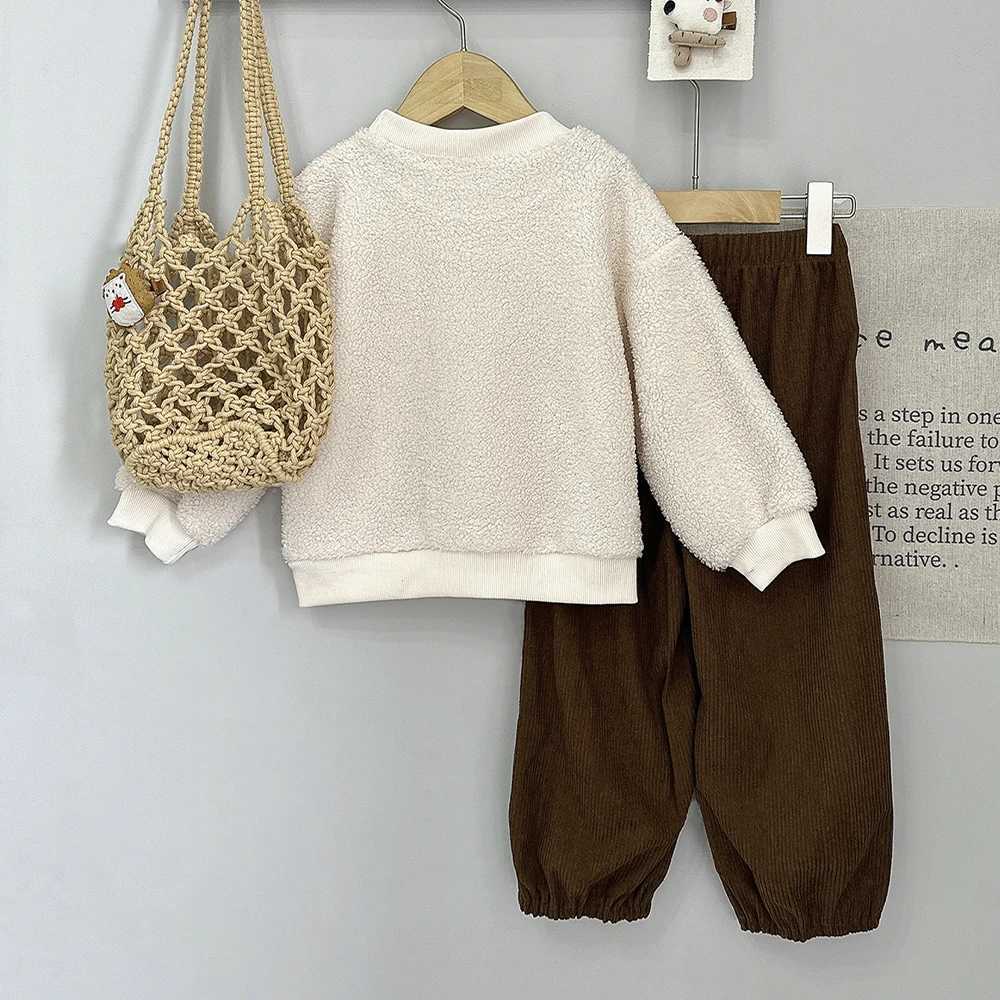 Girls Twopiece Set Spring Autumn Korean Version Plain Childrens Clothing Bow Decoration Long Sleeved TopSolid Color Pants L250926I2X8