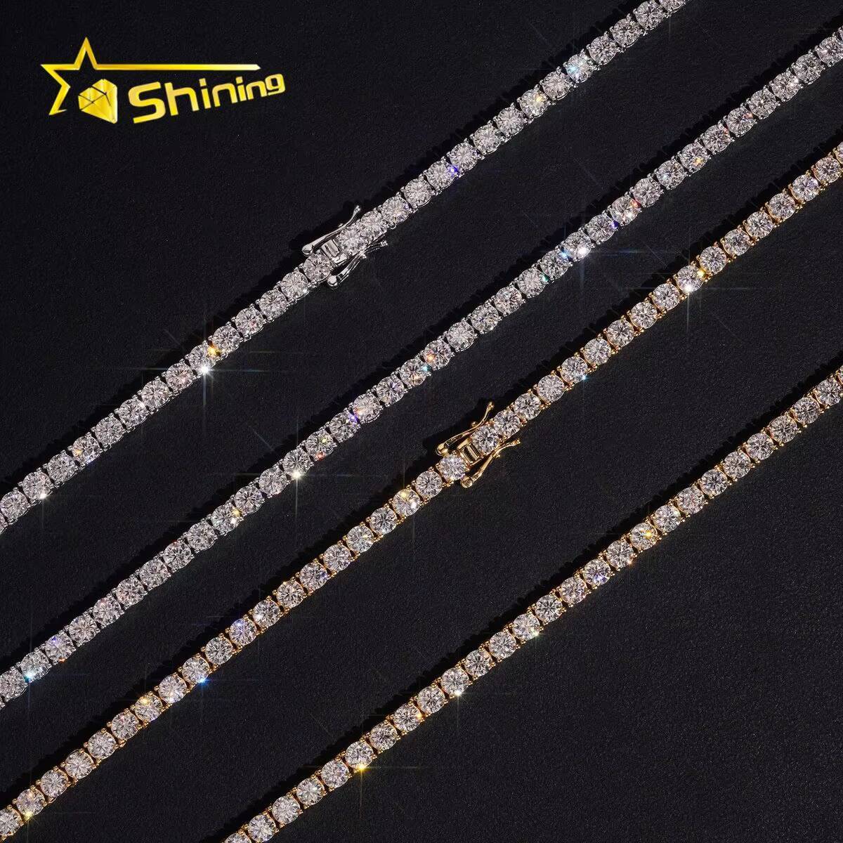 USA Warehouse Ready to Ship S Sterling Sier Iced Out Moissanite Dia Vvs Tennis Chain Necklace Jewelry