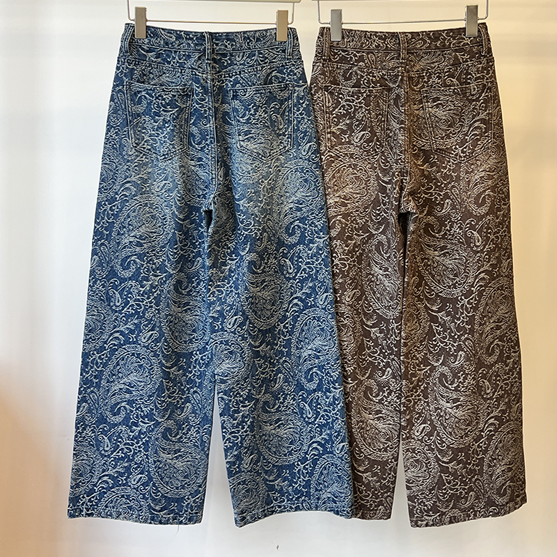 Women's Retro Paisley Print Denim Wide-Leg Pants High-Waisted Slimming Loose Straight-Leg Ethnic Style Full-Print Jeans Trousers CK003 Z260313