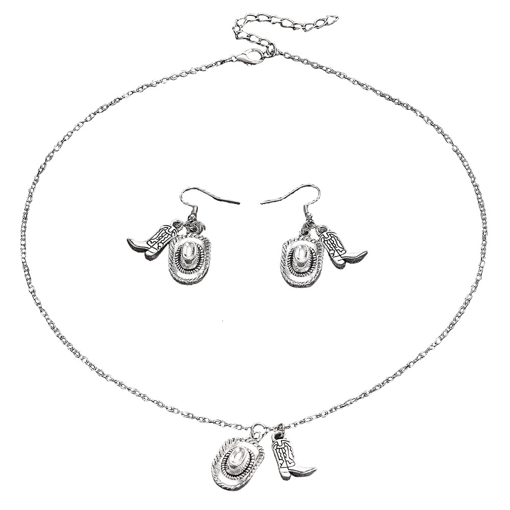 Fashion Theme Personality Western Cowboy Hat Boot Pendant Necklace Earrings Jewelry For Women