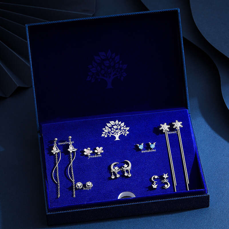 S Sier Needle One Week Earring Set Elegant Commuting Heart Stud Earrings Valentine's Day Gift for Wife Girlfriend Birthday Present