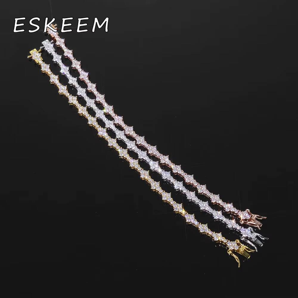 Wholesale Rose Gold Plated Cross Tennis Chain 925 Silver VVS Moissanite 65mm Iced Out Tennis Chain Bracelet Hot Sale