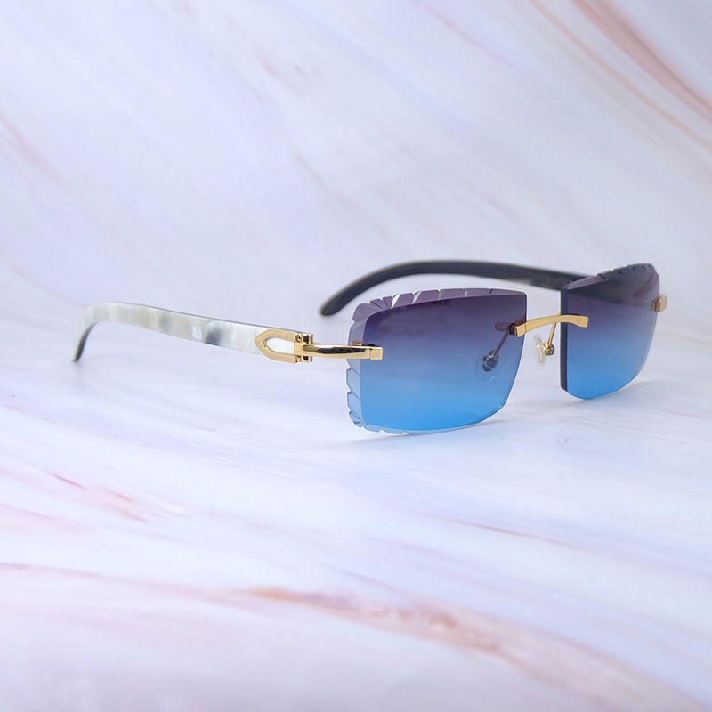 Retro Genuine Marble Buffalo Horn Sunglasses Small Diamond Cut Designer Carter Rimless Sunglass For Mens Decoration Trending Product Shades Eyewear Glasses 012