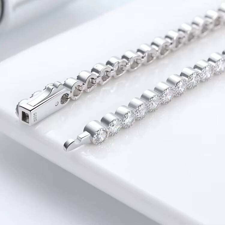 SB133 RINNTIN Jewelry Wholesale 925 Sterling Silver 3mm Bezel Setting Cubic Zirconia CZ Tennis Bracelet