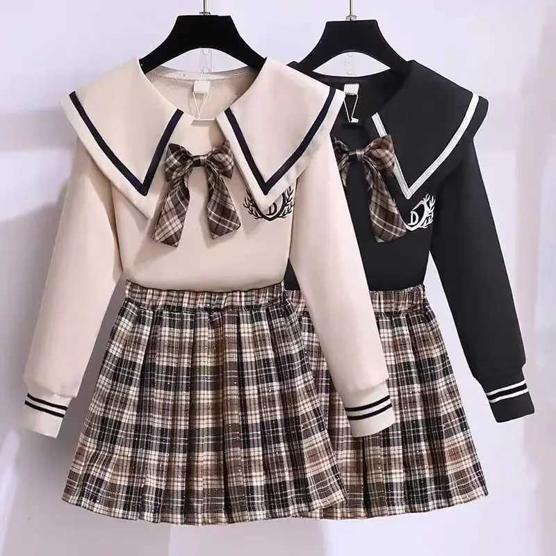 Sets For Girls School Uniform Twinset Children Costume Kids Suit Preppy Tops Skirt Clothes For Teenagers 6 8 9 10 12 14 Years L250926P219