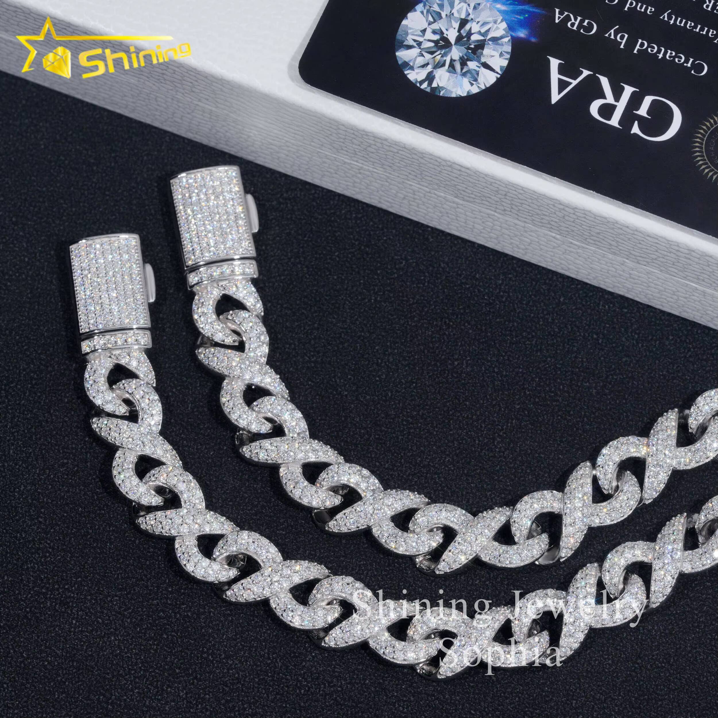 Pass Diamond Tester New Design Fine Jewelry White Gold Plated Moissanite Diamond Cuban Link Bracelet With Brilliant Cut Stones