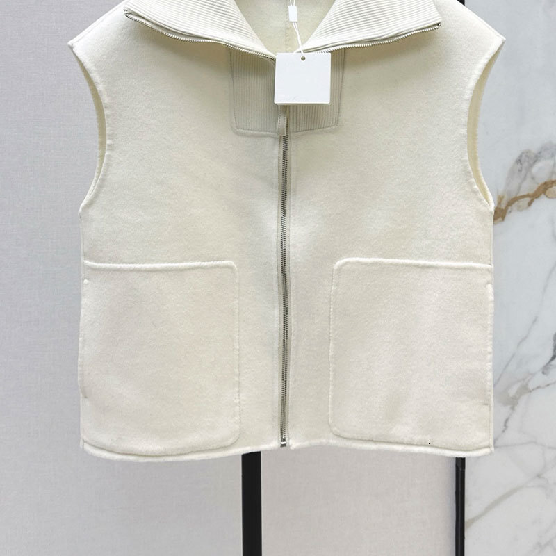 Retro Y2K Designer Luxury Women's Double-Faced Wool Vest Outerwear Knit Notch Lapel Sleeveless Zip Up Two Colors Wool Cashmere Blend Fashion Clot